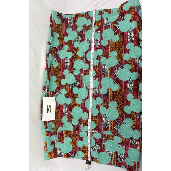 Women's LuLaRoe Disney Red Teal Mickey Tribal Print Pencil Skirt M NWT - Picture 3 of 6